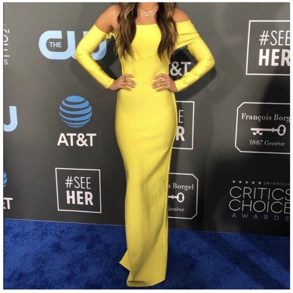 House of London Yellow Bodycon Bandage Asymmetrical Long Sleeve Maxi Dress